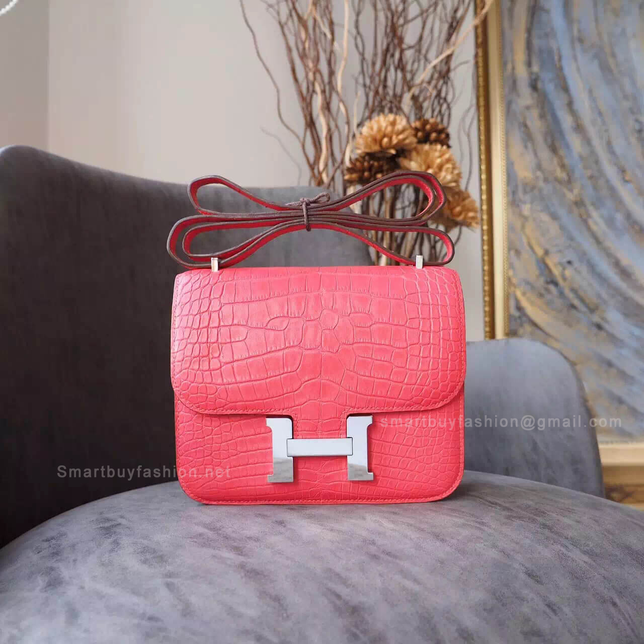 Hermes Mini Constance 18 Bag in a5 Bougainvillea Matte Nile Croc PHW